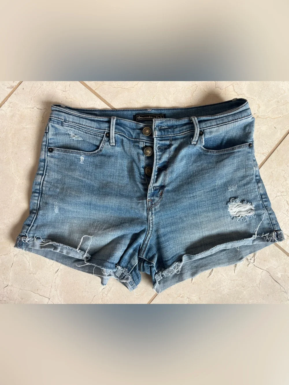 Abercrombie & Fitch Distressed Denim Cutoff Shorts Medium Wash Button Size 27
